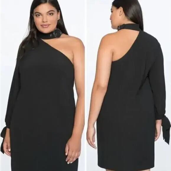 New! Eloquii Black One Shoulder Dress with Buckle Detail, women's plus size 16 - Picture 2 of 16